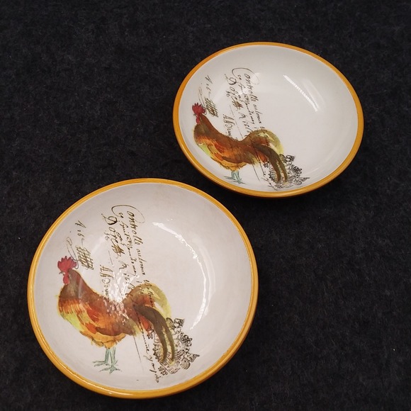 2 Williams Sonoma Rooster Script Individual Dip Dish Italy Farmhouse Kitchen‎ - Picture 1 of 8
